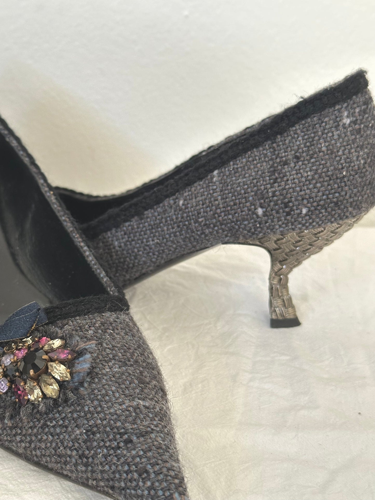 Prada Tweed Embellished Heels (38)