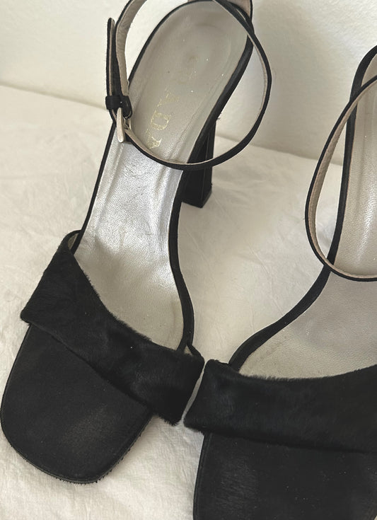 Prada Ponyhair Heeled Sandal (38)